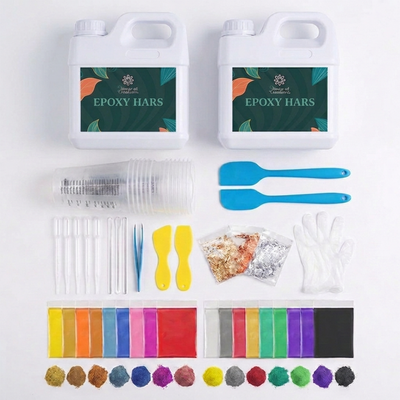  Epoxy resin XXL set compleet pakket 1.9L epoxyhars verharder mica poeder mengbekers roerstokjes handschoenen kleurpigmenten