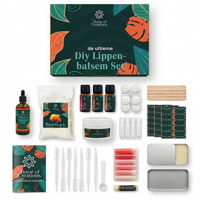 Lip balm making kit compleet pakket beewax sheaboter kleurpigmenten lipbalsem tubes natuurlijke ingrediënten